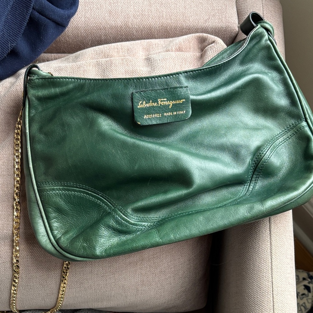 Salvatore Ferragamo Forest Green Leather Shoulder Bag